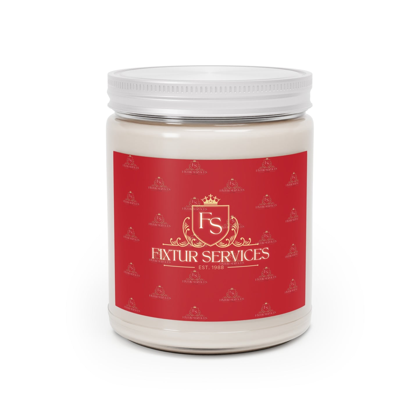 Luxury scented soy candle in a decorative jar by Fixtur Services for elegant home ambiance