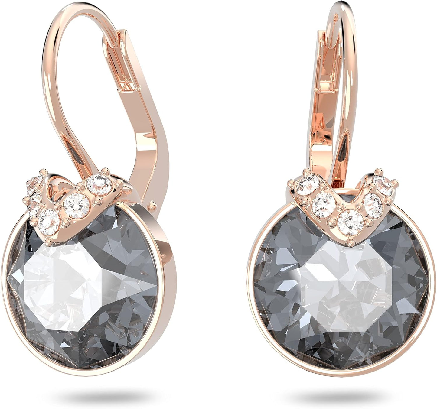 Swarovski Bella earrings featuring elegant gray crystals and a rose gold setting for a sophisticated look