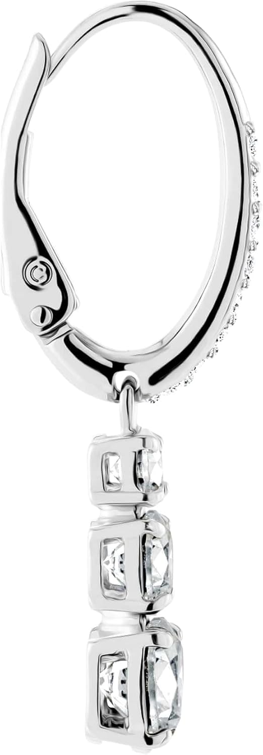 Swarovski Stilla jewelry silver earrings featuring three shimmering clear crystals on a hoop design