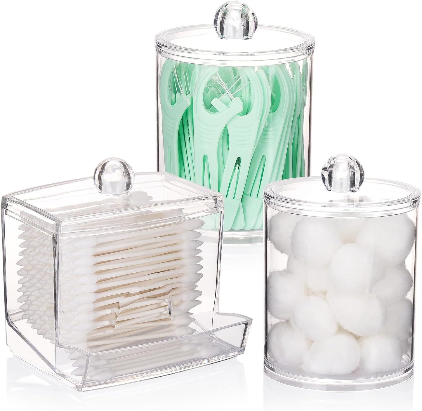Set of clear canisters for a cotton ball storage organizer and other beauty essentials