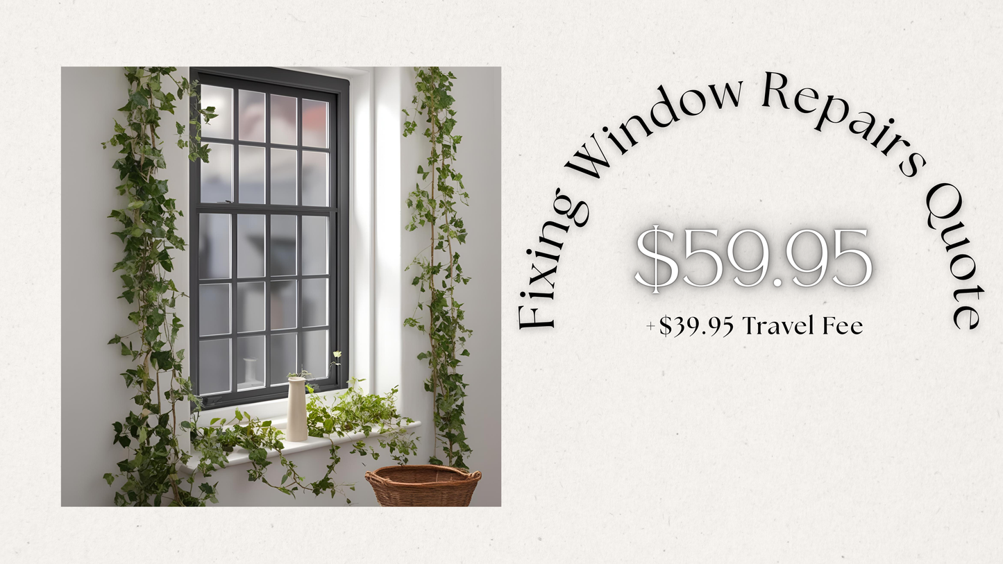 Affordable window repair services quote for fixing window repairs at $59.95 plus travel fee