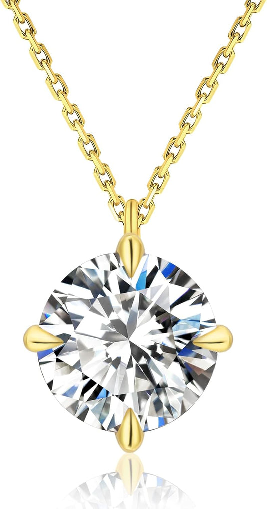 14K gold solitaire necklace featuring a stunning round crystal pendant with a stylish chain