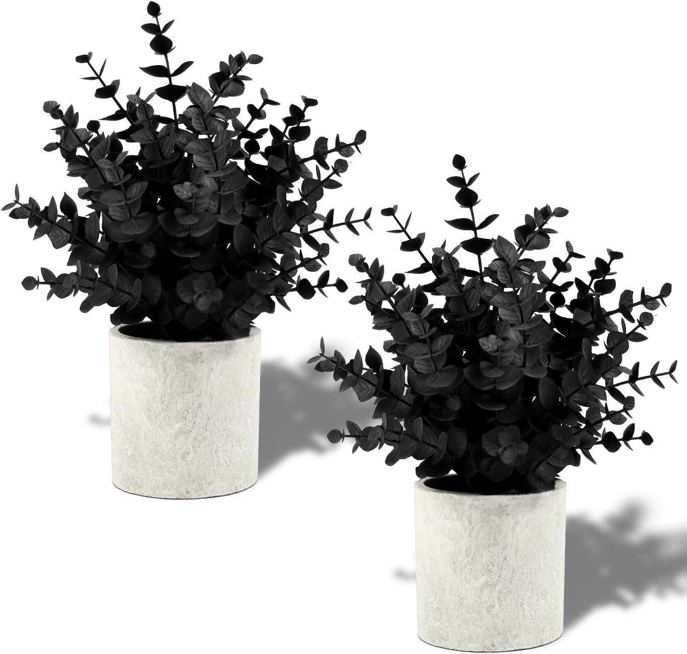 Set of two artificial eucalyptus plants in modern white pots for home decor and greenery enhancement