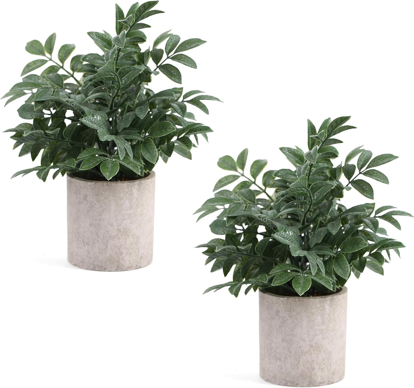 Set of two artificial eucalyptus plants in modern gray pots for stylish home decor