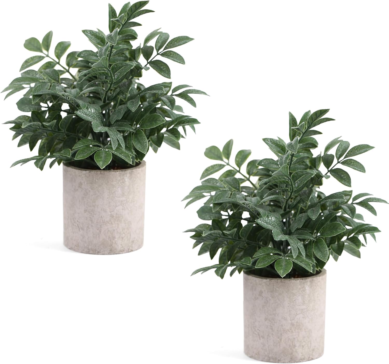 Set of two artificial eucalyptus plants in modern gray pots for stylish home decor