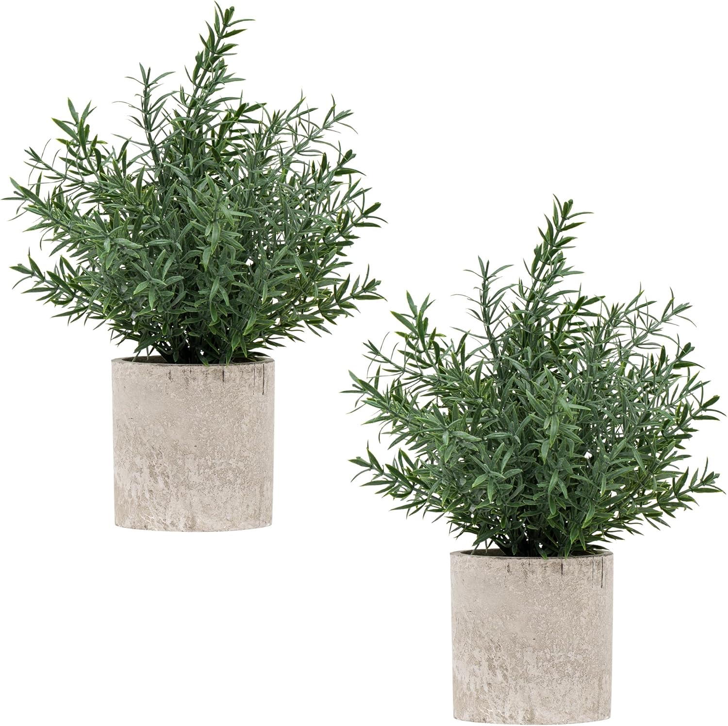 Set of two artificial eucalyptus plants in modern gray pots for home or office decor