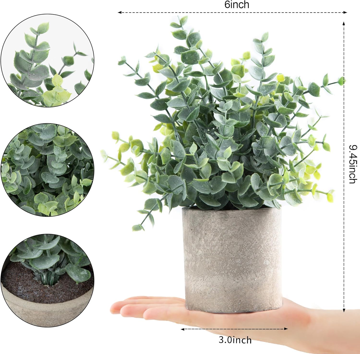 Fixtur Services artificial eucalyptus plants in a gray pot, showcasing realistic greenery and compact size