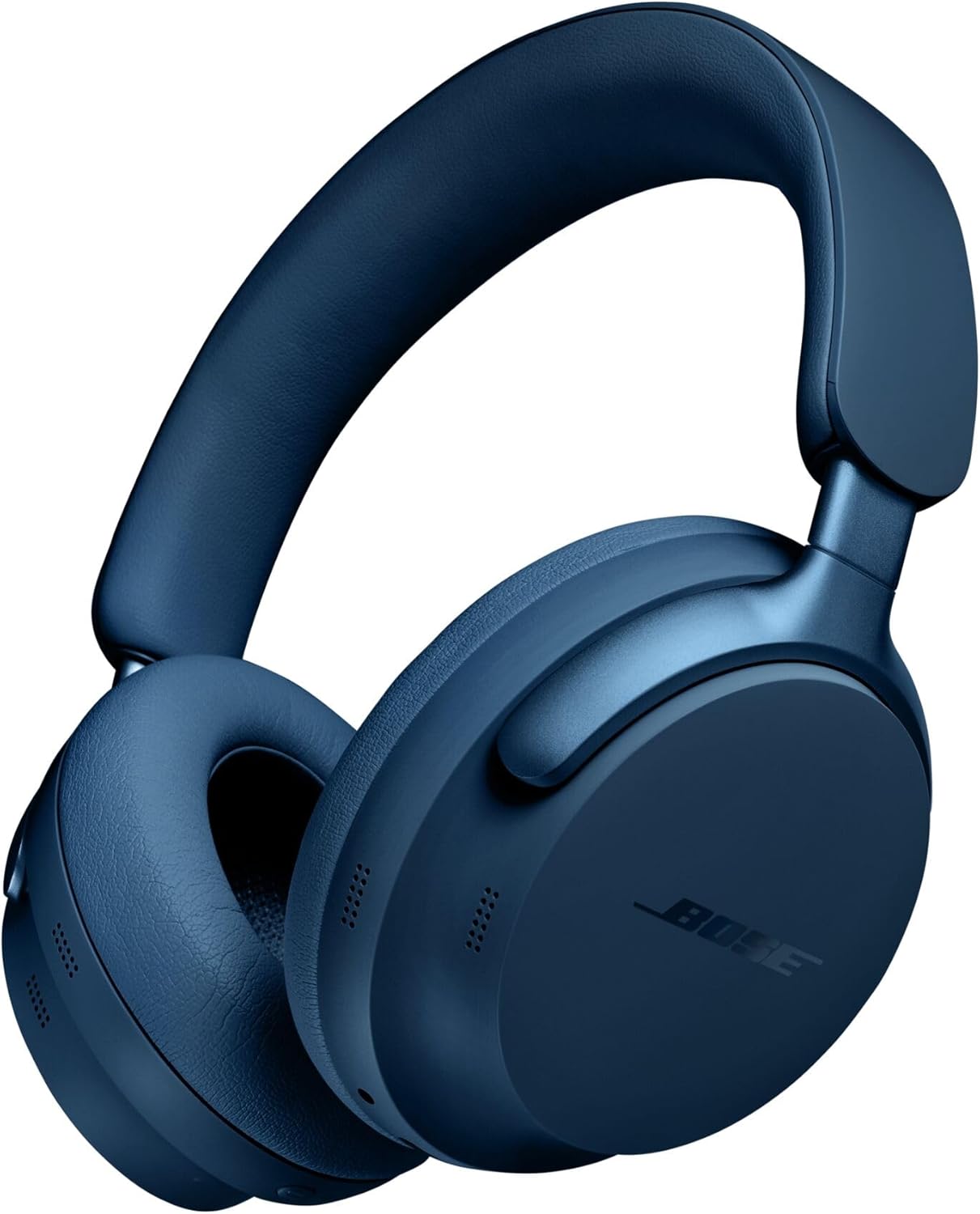 Bose wireless headphones in navy blue with plush ear cushions for comfortable listening experience