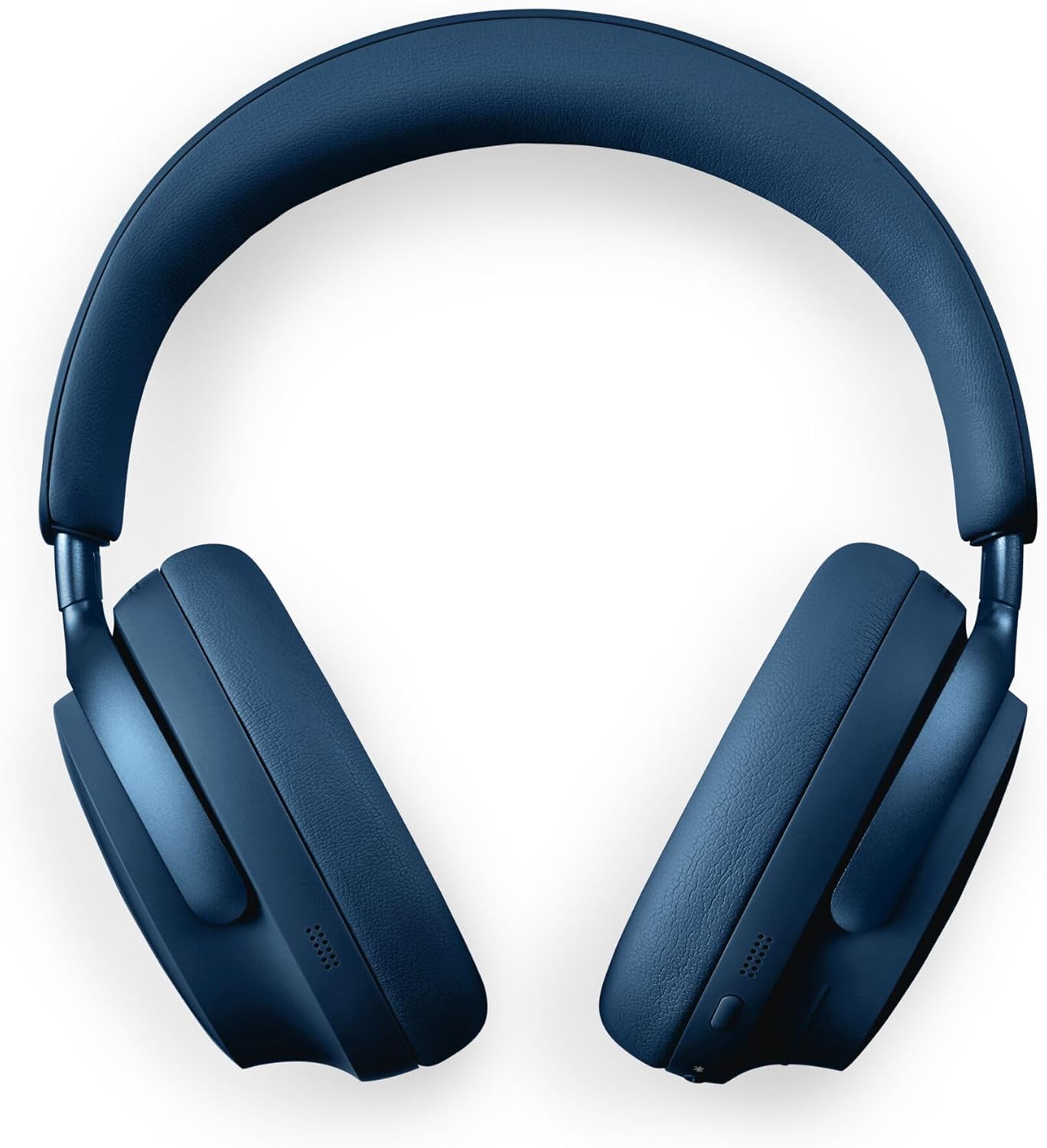 Bose wireless headphones in navy blue with plush ear cushions for comfort and extended listening.