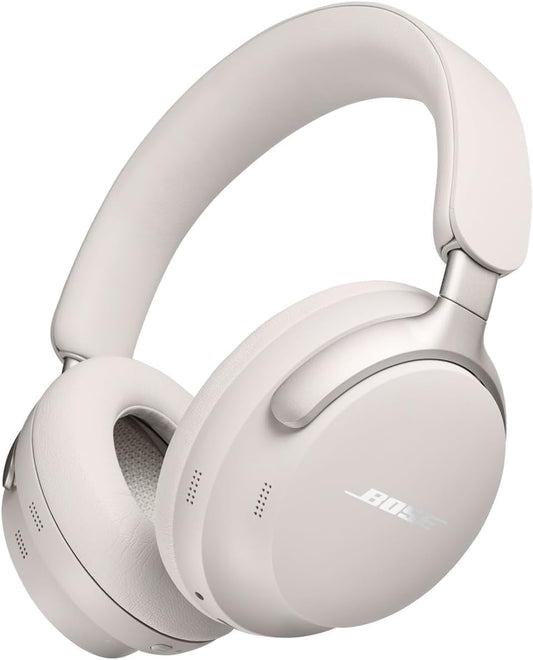 Bose wireless headphones in white with plush ear cushions and sleek design for ultimate comfort