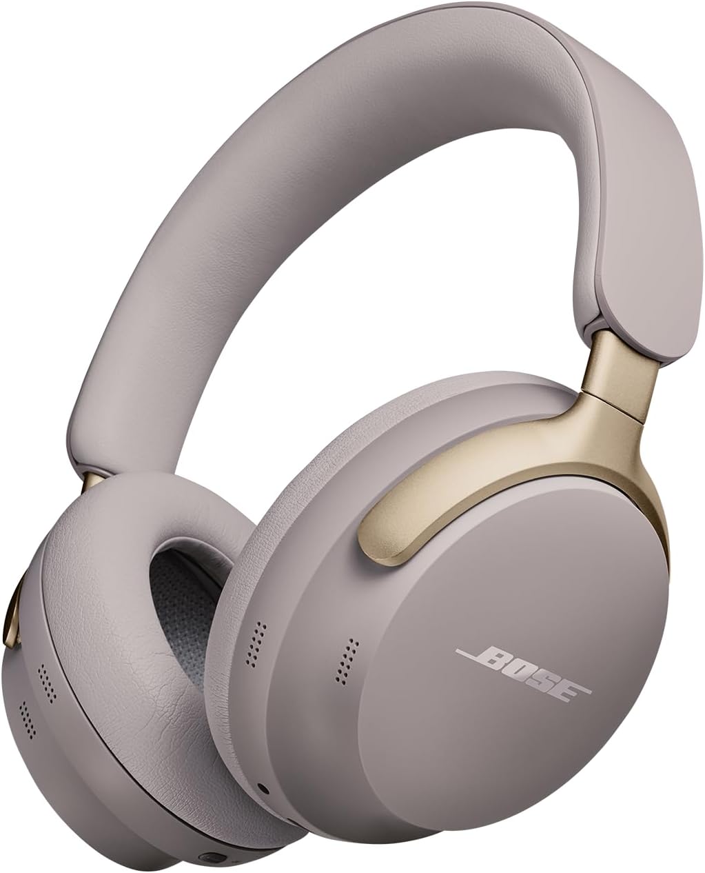 Bose wireless headphones in light gray with cushioned ear cups for comfortable listening