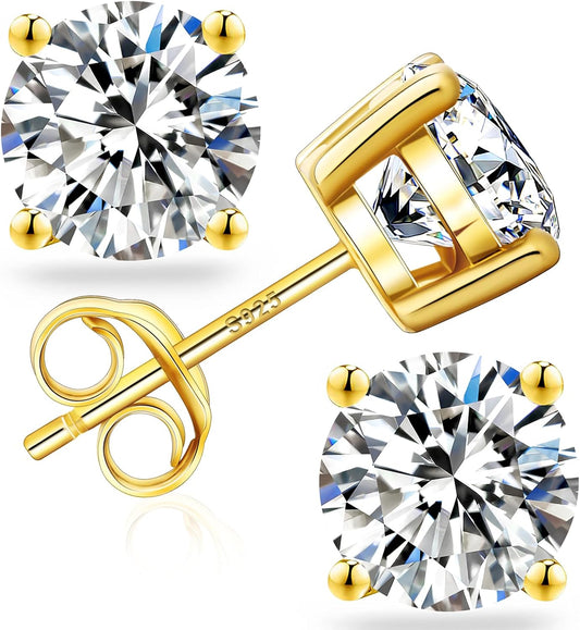 Elegant yellow gold earrings featuring 0.6-3 CT moissanite jewelry with sparkling round stones