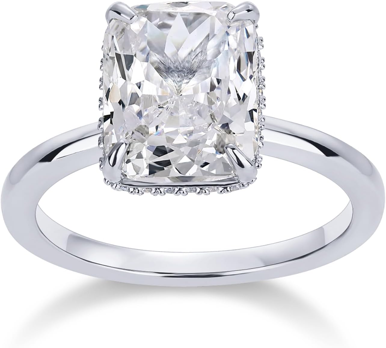 14K gold plated engagement ring featuring a large cushion-cut center stone with a sleek band