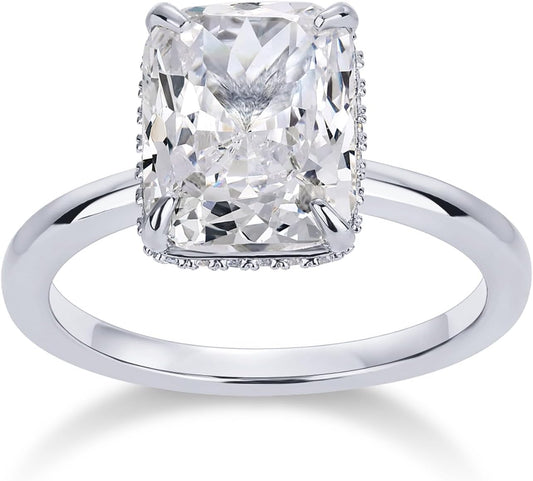 14K gold plated engagement ring featuring a large cushion-cut center stone with a sleek band
