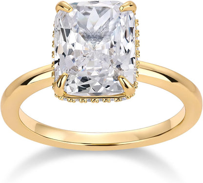 14K gold plated engagement ring featuring a large square gemstone with delicate gold detailing