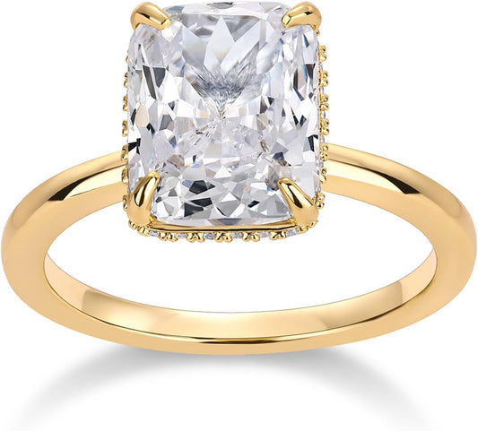 14K gold plated engagement ring featuring a large square gemstone with delicate gold detailing