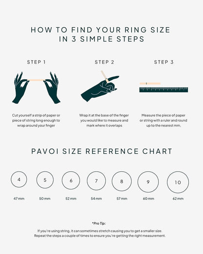Guide on finding your ring size with 14K gold plated engagement ring reference chart and measuring steps