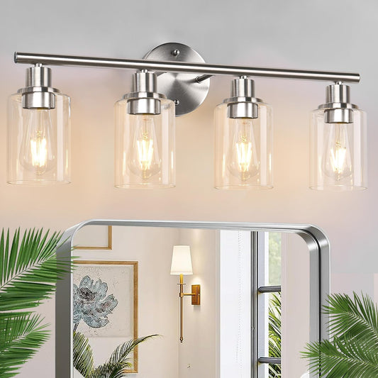 Fixtur Services 3-light vanity wall lamp with glass shades and modern silver finish