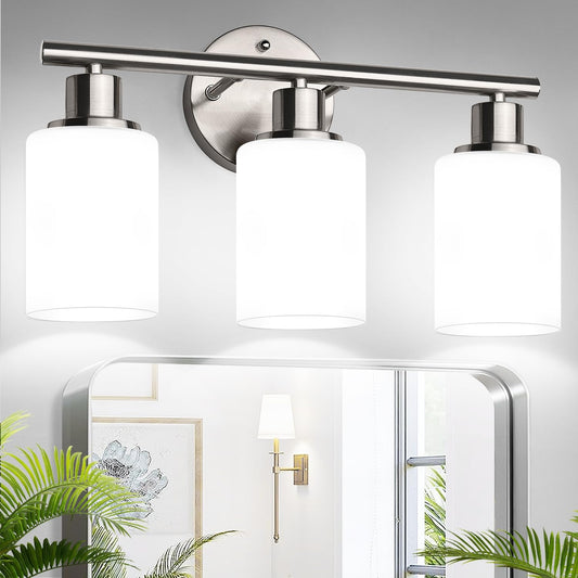 Fixtur Services 3-light vanity wall lamp with frosted glass shades for modern bathroom lighting