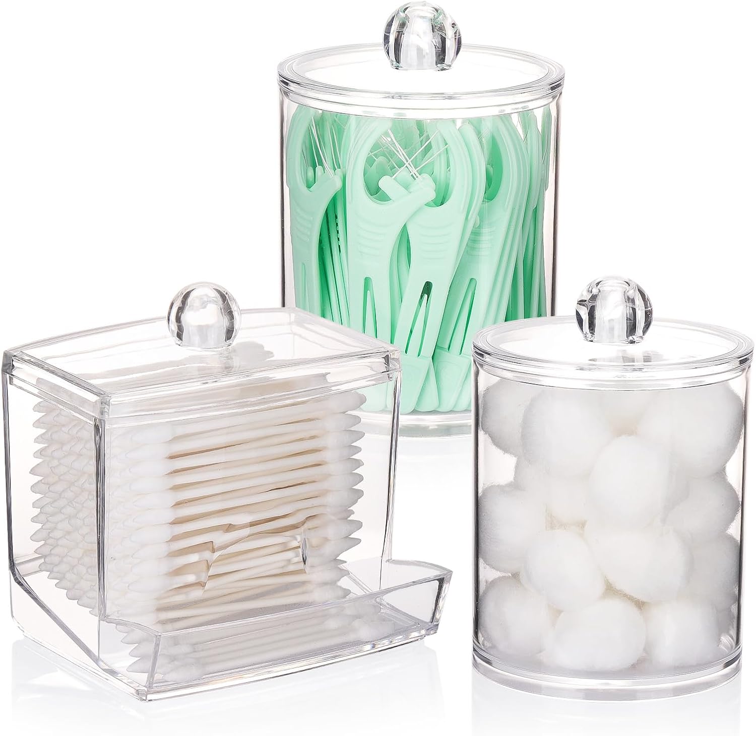 Set of clear canisters for a cotton ball storage organizer and other beauty essentials