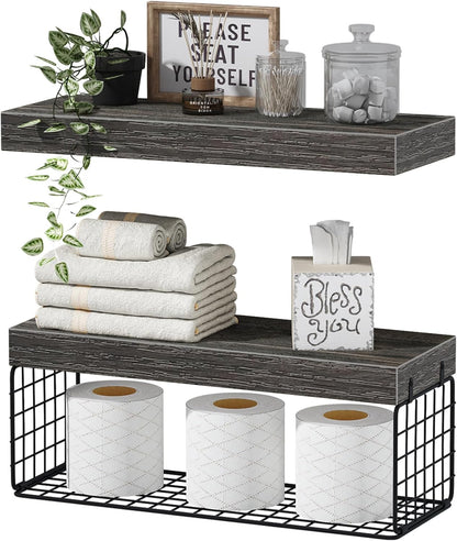 Fixtur Services floating shelves over toilet providing stylish storage for towels and toiletries