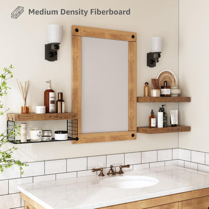 Fixtur Services floating shelves over toilet in a stylish bathroom with decorative items