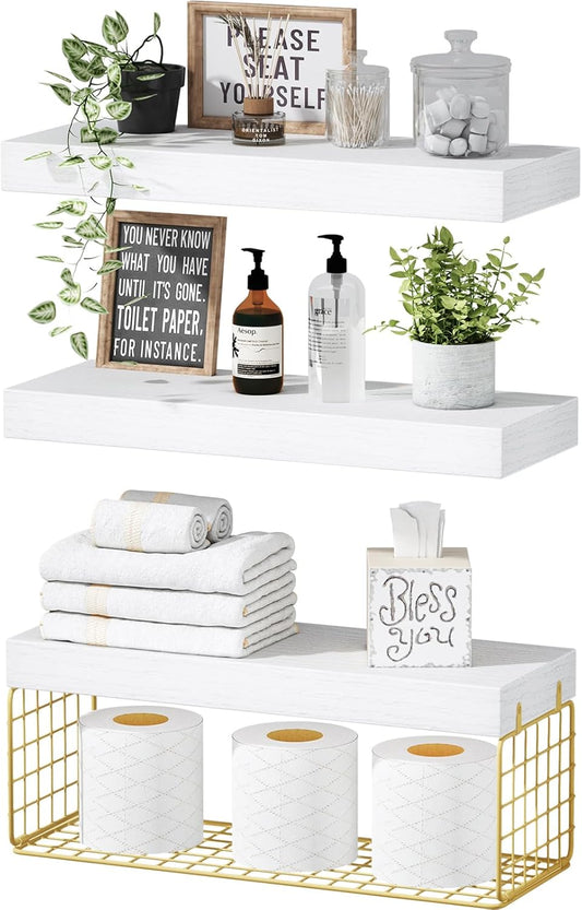Fixtur Services floating shelves over toilet for stylish bathroom storage and decor