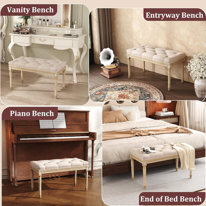 Fixtur Services Upholstered Bedroom Bench in Beige, Ideal for Vanity, Entryway, or Bed End